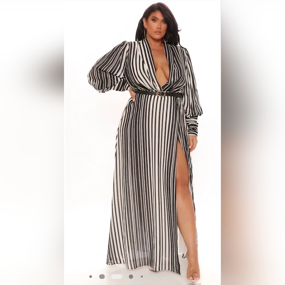 Nora Striped Maxi Dress/Black and White